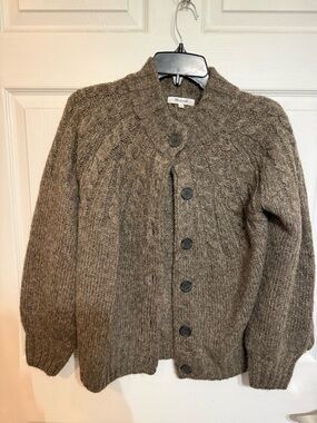 Madewell Womens Brown Cable-Knit Button Cardigan Sweater